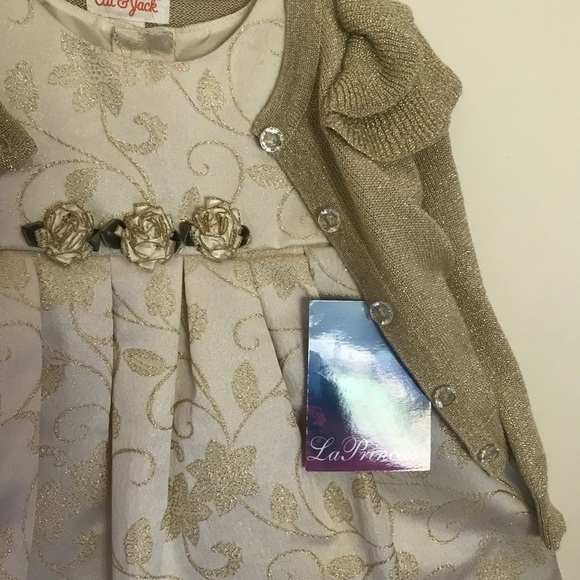 La Princess Gold Shimmer Sparkle Swiss Roses Dress - Picture 3 of 11